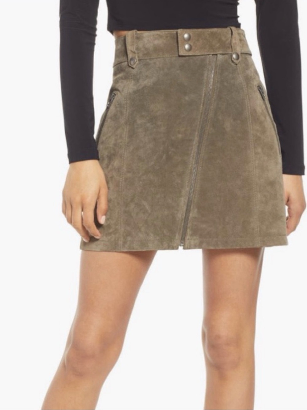 Blank NYC Olive Green Leather Suede Zipped skirt size 29 M